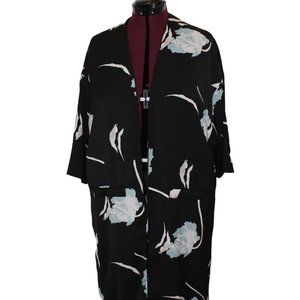 Black Long Duster Jacket M Formal Lined Kimono style Floral Cover up 1 State